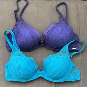 Chantelle Lace Bras (2) Purple and Blue Size 32C